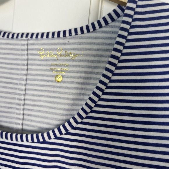 Lilly Pulitzer Striped T-shirt Dress Navy Stripe 100% Cotton M Neon Orange Navy - Picture 5 of 7